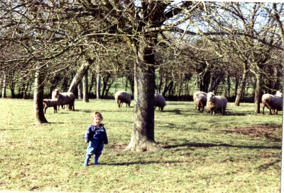 Claire Rutigliano as a child, in a family orchard