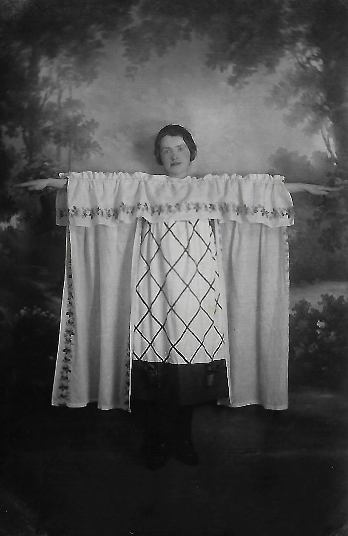 Bertha Duck showing off modern dress