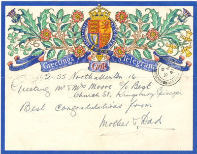 Telegram to Parents of Eric Moore 1941
