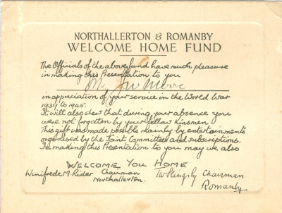 Northallerton & Romanby Welcome Home Fund WW2.