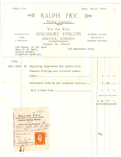 Coffin supply receipt for Maud Best from Ralph Fry