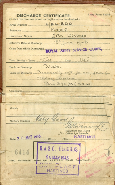 Discharge Certificate John Moore 1945