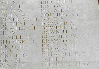 H.Down inscribed on Thiepval Memoraial