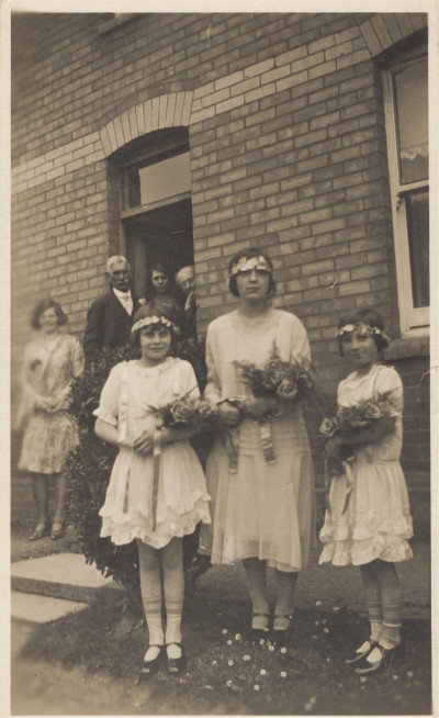 Bridesmaids outside Riverview.