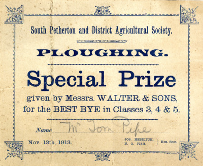 Special Prize for Ploughing for Tom Pipe