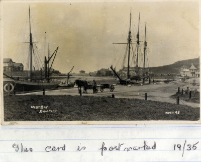 Docks at west Bay with 3 masted sailing ships