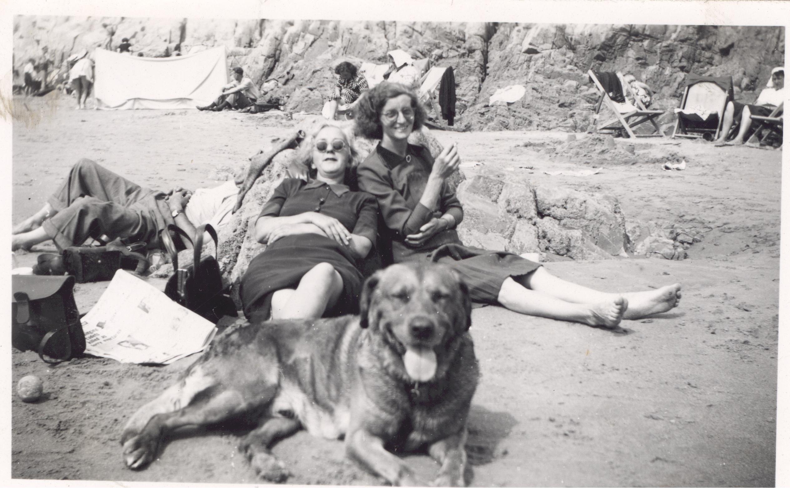 Beatrice Reed on beach with friends.