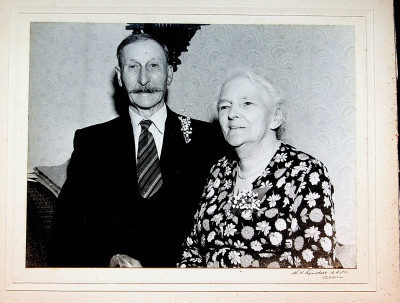 Elderly couple with corsages