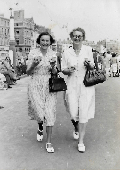 Two women with ice creams at Weymouth