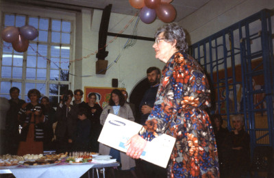 Thelma Salway with leaving presents