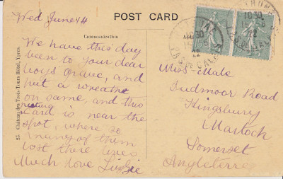 Post card - visit to Albert Edward Males grave, reverse of 1251
