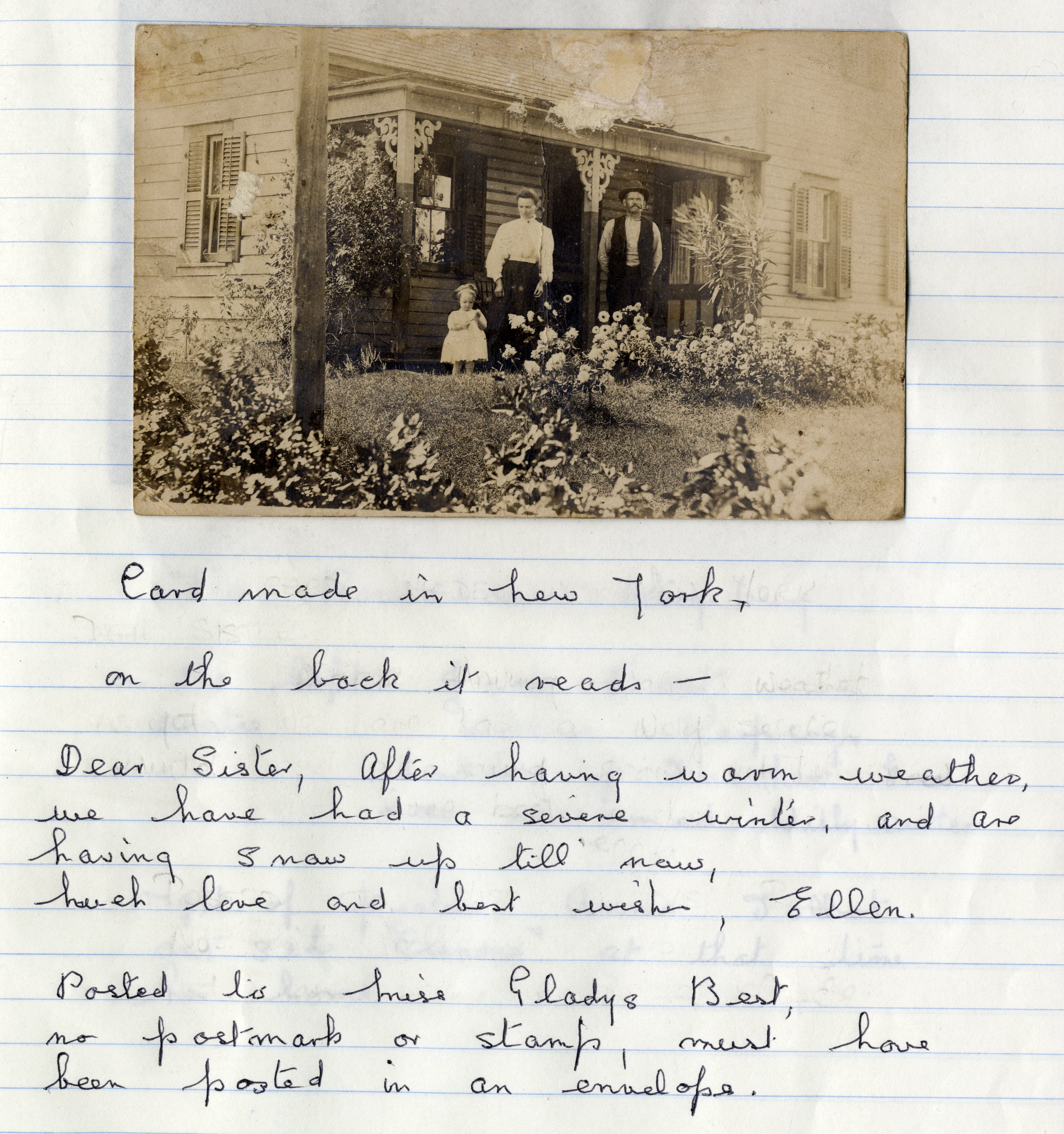 Post card of family group, printed in New York