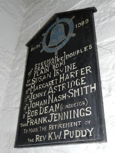 Peal Board marking the retirement of Rev.Puddy in 1989