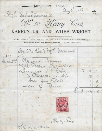 Henry 'Harry' Eves - Carpenter & Wheelwright Invoice