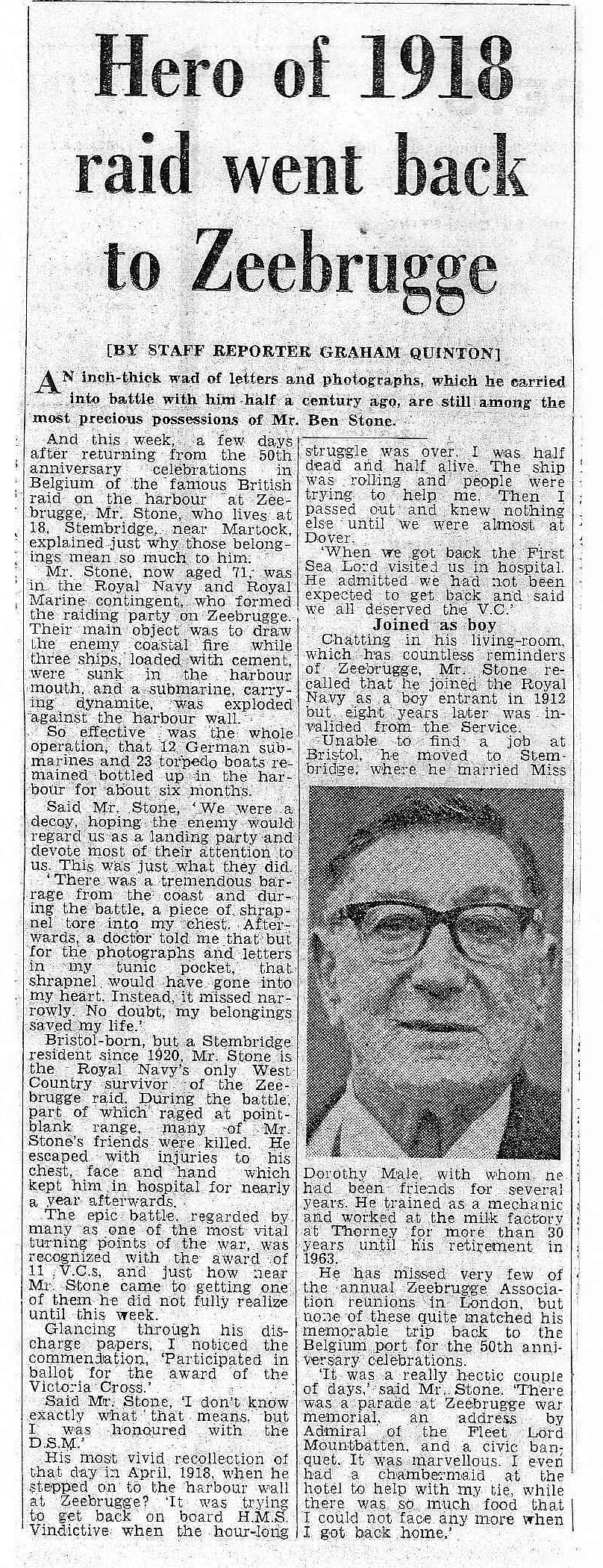 Hero of 1918 raid went back to Zeebruggge