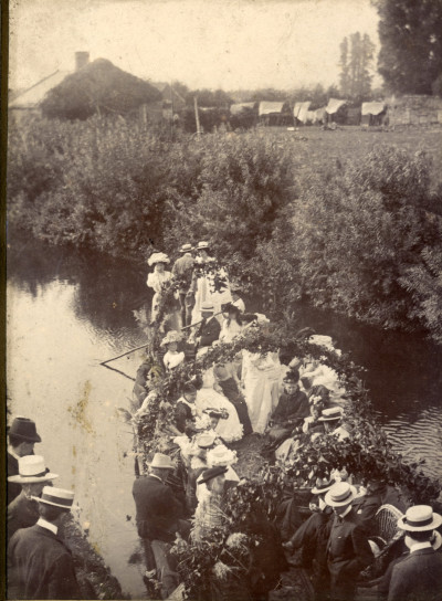 Group of People in Coal Barge on the River Parrett